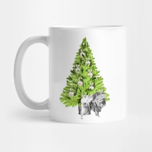 Pomeranian Dog Christmas scene with Christmas tree and Santa hat Mug